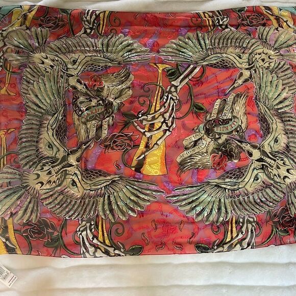 NWT Christian Audigier 100%silk multi color extra large scarf - Picture 5 of 13
